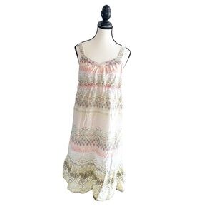 Sonoma Soft Pink & Sage Patterned Cotton Slip Dress Cotton Lined Size Small